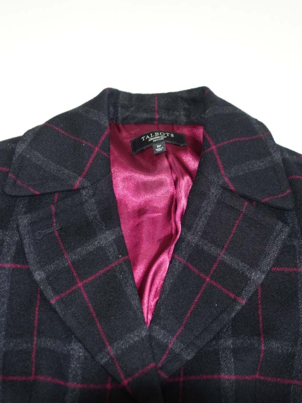 Talbots Women's 2 Button Blazer Jacket Size 6 Petite Black Gray Purple Wool 6P - Picture 3 of 7